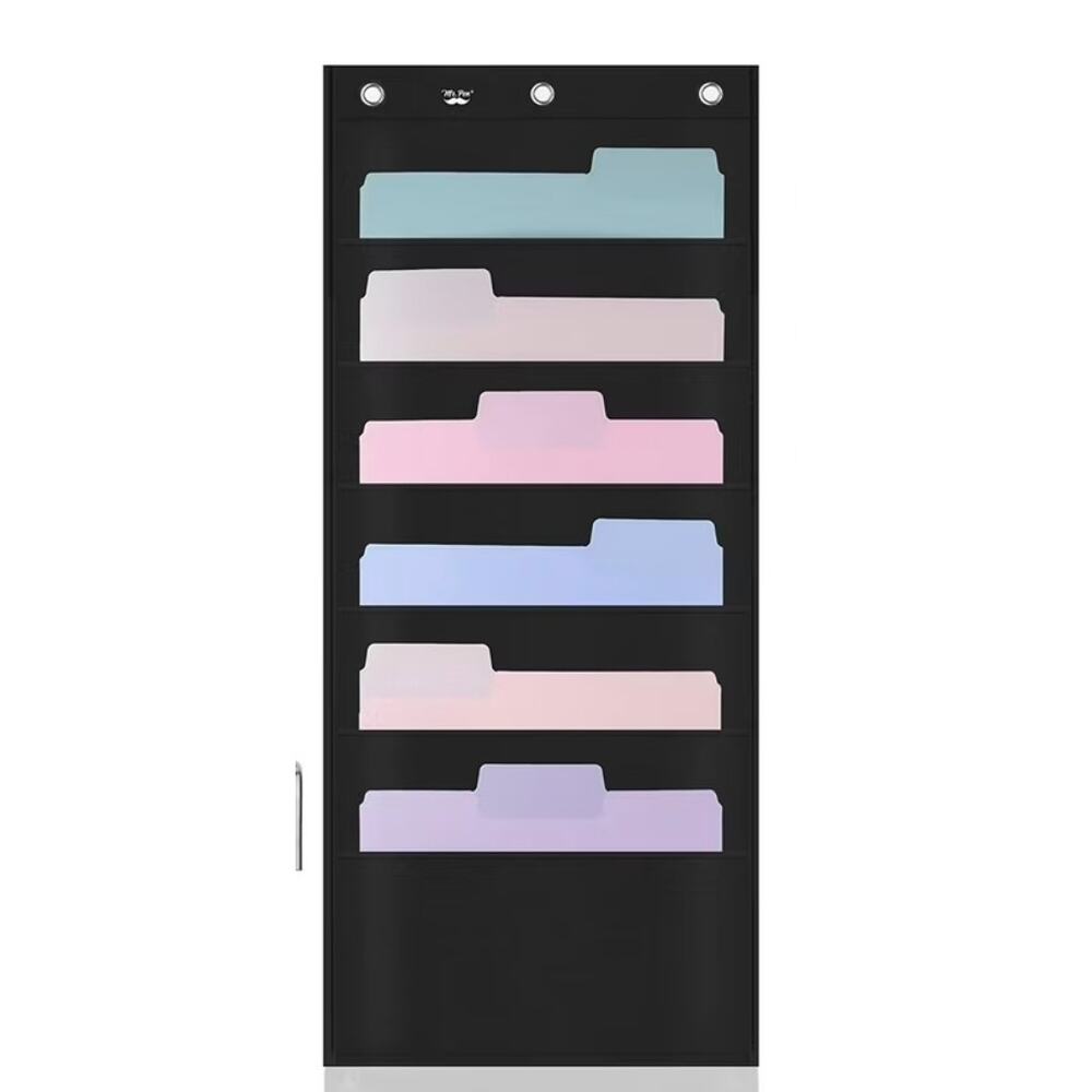 3 Ring Hanging File Organizer 6 Pockets for A4 Paper 32 in x 14 in Black s29